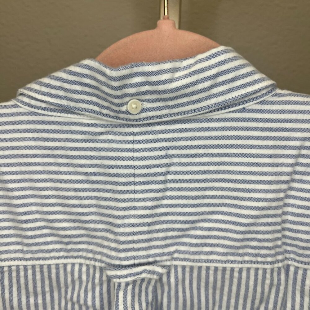 Outerknown The Artist Oxford Long Sleeve Button Down Shirt - White/Blue Size XXL - Picture 7 of 8